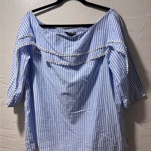 Zac & Rachel Blue and White Relaxed Ruffled Blouse
